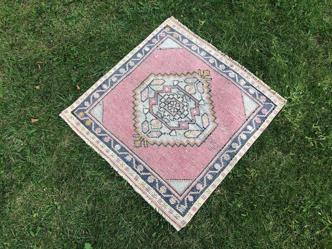 Vintage Square Rug, 2x2 Turkish Rug, Oushak Door Mat, Small Kitchen