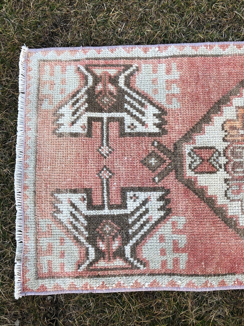 Turkish Rug Bath Mat Red Cream Oushak Art Rug for Kitchen - Etsy