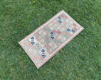 Small Vintage Rug, 2x3 Turkish Rug, Oushak Kitchen Rug, Multicolored Rug, Bathroom Runner, Bedside Rug, Entry Rug, Front Door Mats 1'9"x3'2"