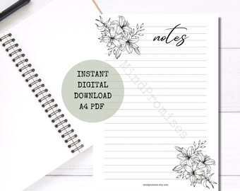 Carta da lettere floreale stampabile, carta da lettere a righe (PDF A4)