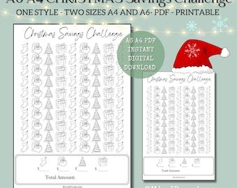 Sfida al risparmio natalizio stampabile, tracker A6 A4 (download digitale)