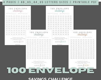 Sfida di risparmio di 100 buste stampabile / Tracker finanziario (download digitale)