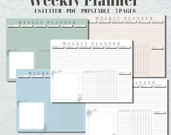 Agenda settimanale stampabile digitale senza data US Letter PDF