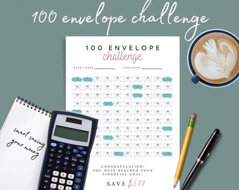 Sfida 100 buste Sfida risparmio vacanze viaggio Ripieno di denaro Buste Fondo viaggio Colorare Sfida risparmio Tracker stampabile