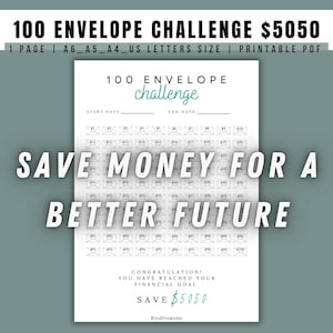 100 Envelope Challenge, 5050 Savings Challenge Printable, Cash Stuffing Envelope, Money Saving Challenge, Finance Tracker A6,A5,A4,US Letter
