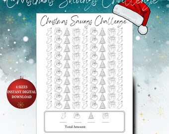 Sfida al risparmio natalizio stampabile, strumento di monitoraggio del budget per le vacanze (download digitale)