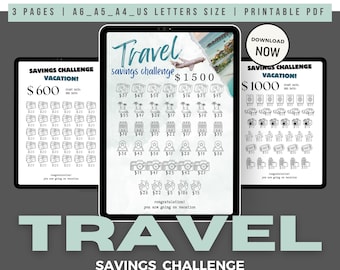 Pacchetto stampabile per la sfida del risparmio di viaggio, strumento di monitoraggio del fondo vacanze (PDF)
