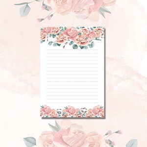 Pink Rose Printable Stationery, Printable Note Paper, Writing Paper ...