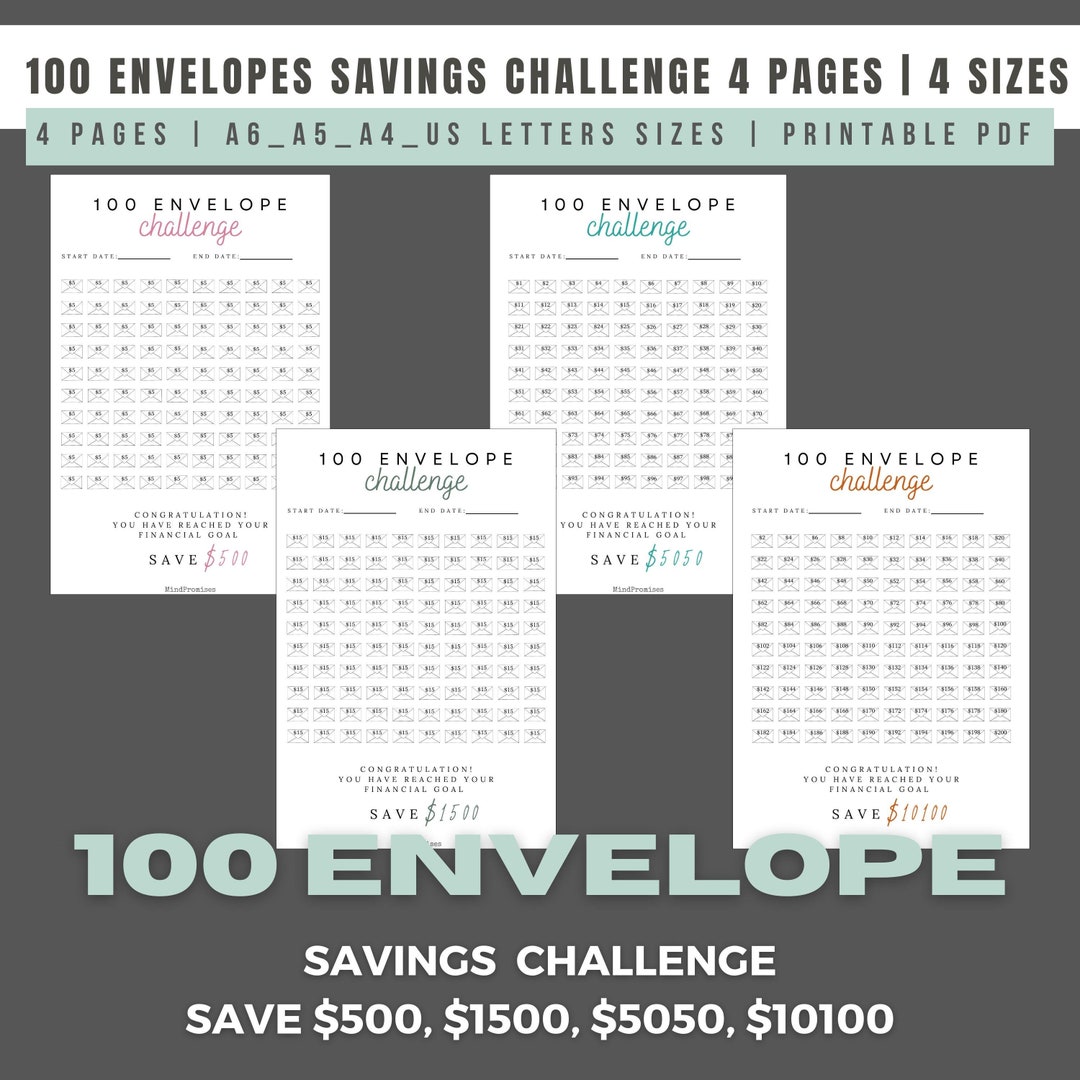 Printable 100 Envelope Challenge Tracker Cash Stuffing Money Envelopes