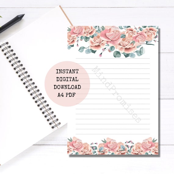 Pink Rose Printable Stationery Printable Note Paper Writing - Etsy