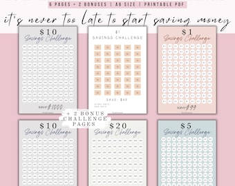 Sfida al risparmio per i redditi bassi, formato stampabile, tracker di budget A6 (planner digitale)