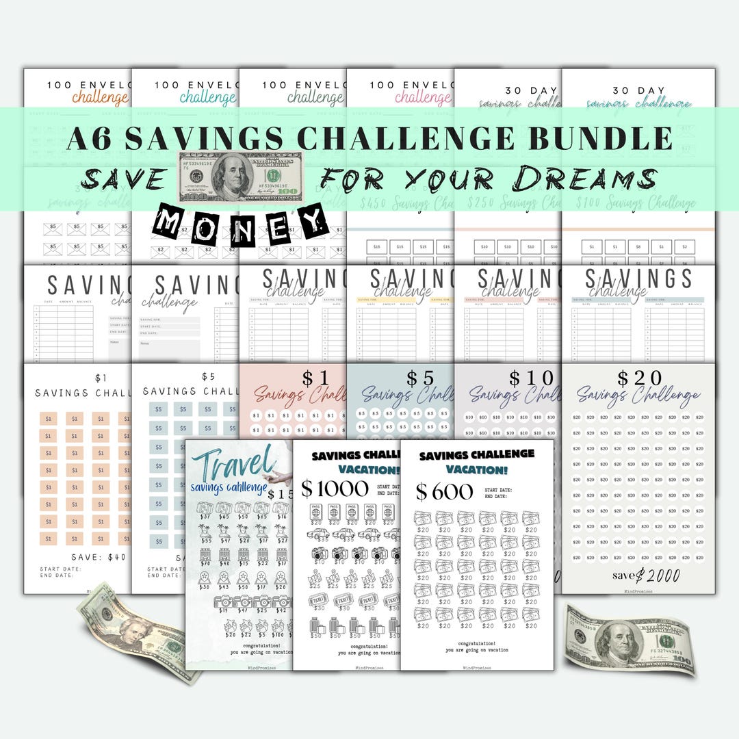 A6 Savings Challenge Printable Bundle, Budget Tracker (digital Download ...