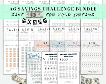 Pacchetto stampabile A6 Savings Challenge, Budget Tracker (download digitale)