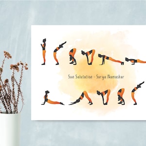 Home Yoga Poster, Sun Salutation Advanced, Surya Namaskar, Yoga Sequence, Instant Download, Printable + Free Positive Thoughts