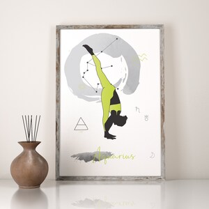 Aquarius Zodiac, 50% OFF, Aquarius Print, Zodiac yoga, Yoga pose, Constellation Print, Zodiac Star, Birthday Gift, Zodiac Card, Aquarius