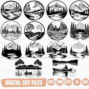 Forest Scene SVG, Mountains And Rivers SVG, Landscape Scene SVG, Woodland svg, Forest Scenery Svg, Pine Tree Svg, Clipart, Digital Download