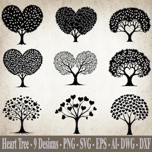 Heart Tree SVG, Heart Shaped Tree SVG, Heart With Tree SVG, Heart Tree Clipart, Tree dxf, Tree Of Life svg, Digital Download
