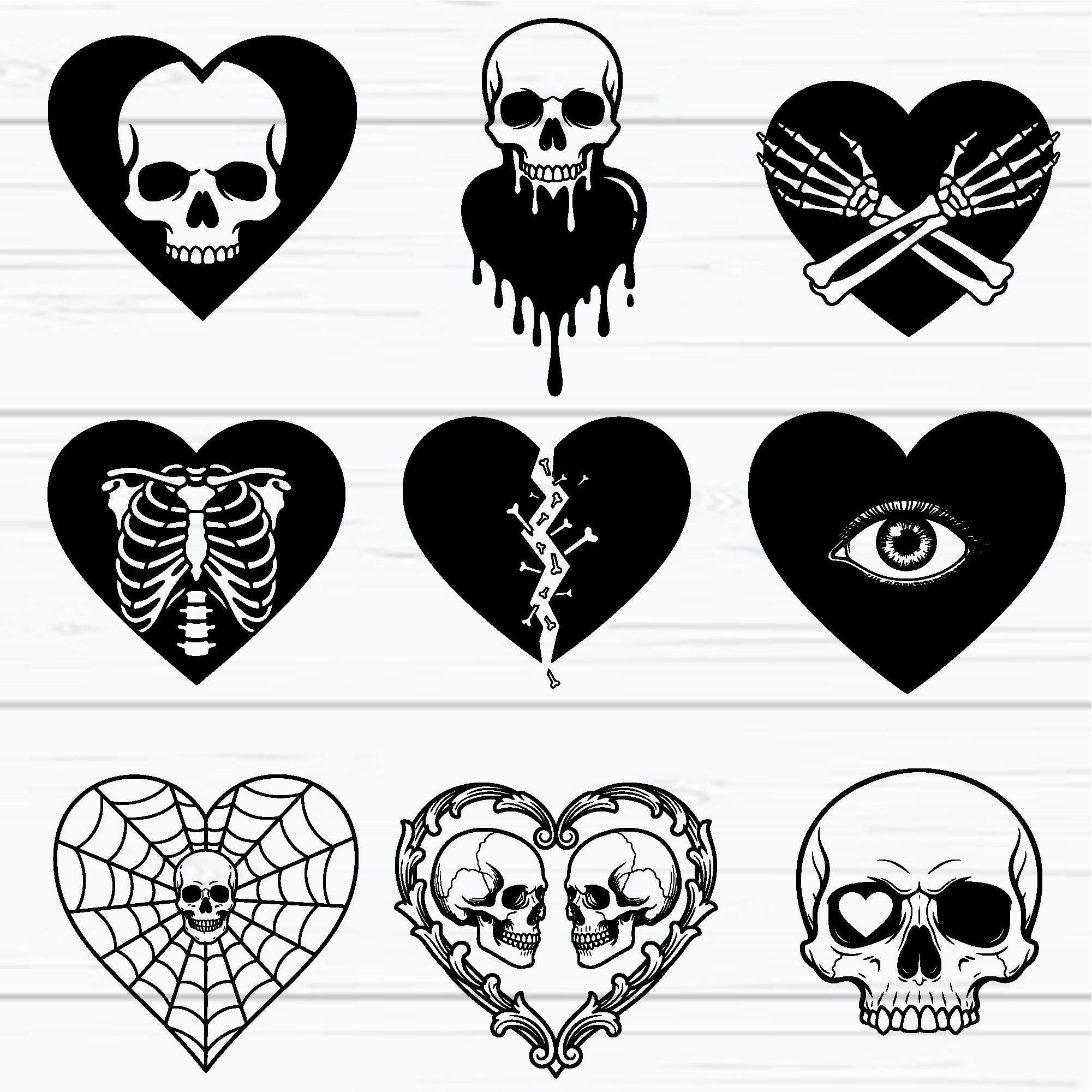 Gothic Heart SVG Bundle, Dark Love Skull Skeleton SVG, Spooky Valentine ...