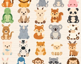 Animales del bosque SVG, Animales lindos SVG, Imágenes prediseñadas de animales en capas, Oso, Zorro, Reno, Conejo, Canguro, Zorro, Archivos de corte digital