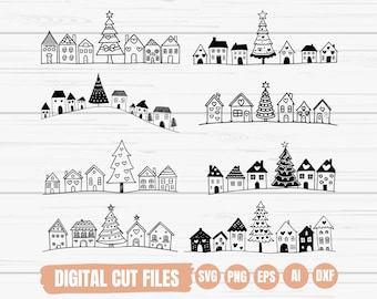 Christmas Houses SVG,  Doodle Christmas City SVG, Christmas Villages SVG, Christmas Clipart, Christmas Svg Cut Files for Cricut