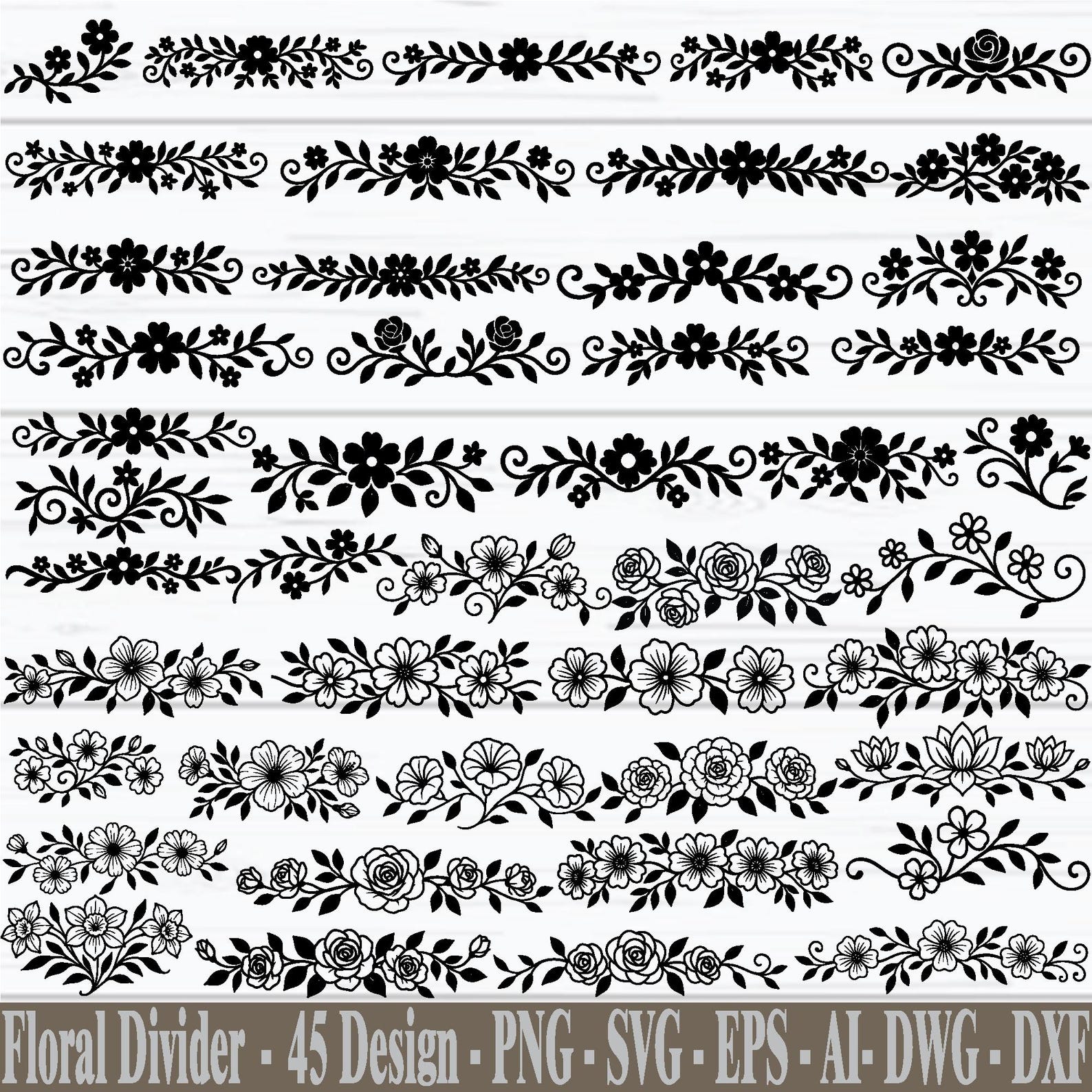 Monogram Divider Floral Divider SVG, Flower Border Svg, Decorative Text Dividers, Flower ...