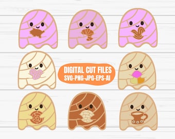 Cute Ghost SVG, Spooky Conchas SVG, Pan Dulce SVG, Concha Ghost Svg, Dia De Muertos Svg, Layered Files for cricut, Vector, Jpg, Png