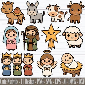 Cute Nativity SVG, Kids Christmas Svg, Christmas Nativity Svg, Nativity Scene Svg, Baby Jesus Svg, Mary, Joseph, Cricut Files, Layered