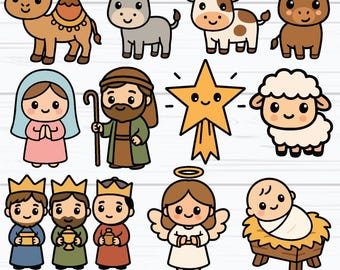 Cute Nativity SVG, Kids Christmas Svg, Christmas Nativity Svg, Nativity Scene Svg, Baby Jesus Svg, Mary, Joseph, Cricut Files, Layered
