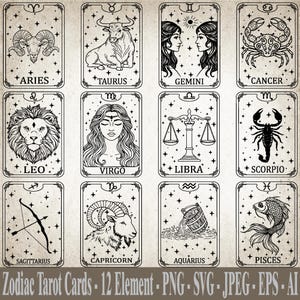 Sternzeichen Karten SVG, Tarot Karten SVG, Geburtstag Symbol SVG, Sternzeichen SVG, Geburts Monat svg, Mystisch svg, Celestial svg, digitaler Download