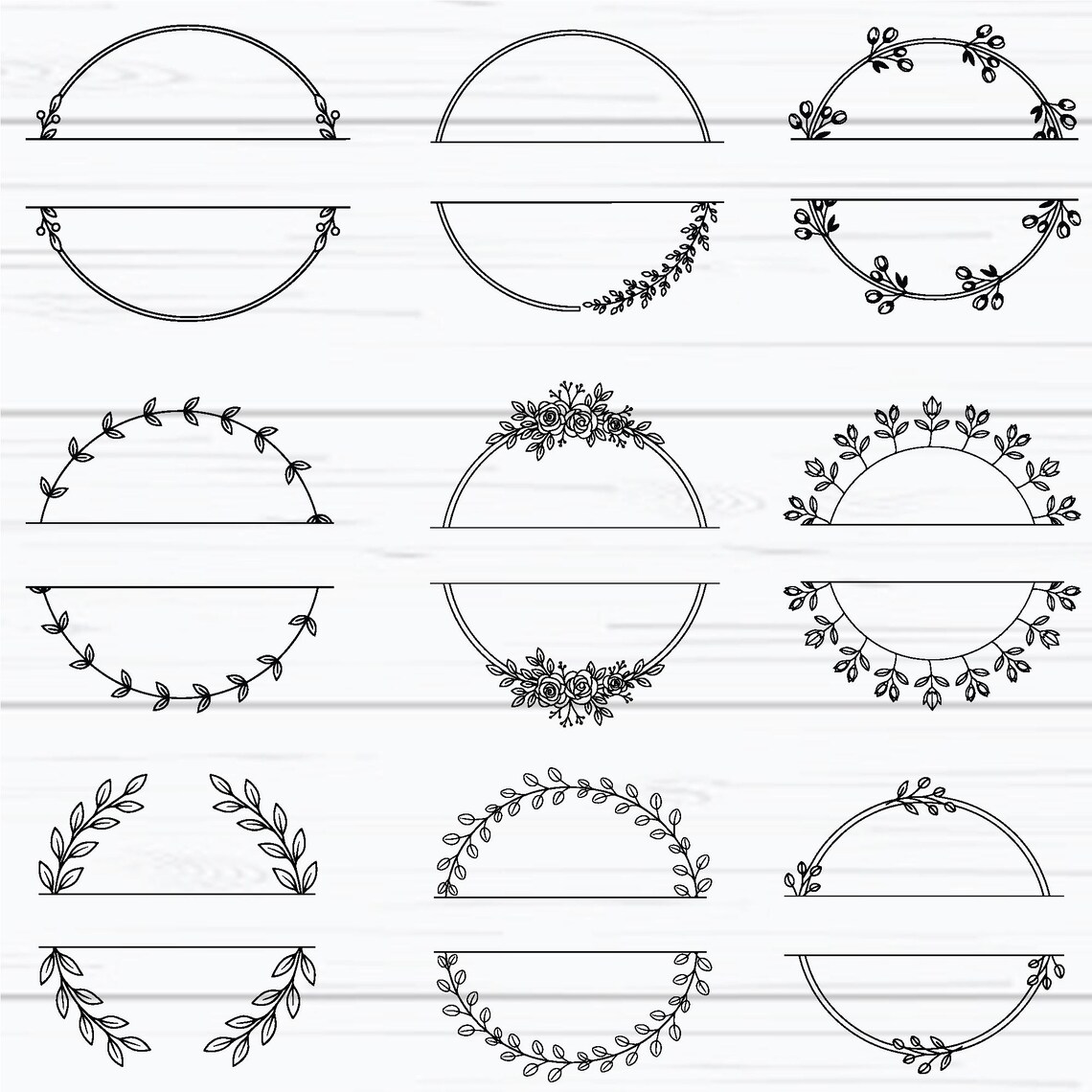 Spltt Frame Wedding Frame SVG, Split Frame Svg, Floral Frame Monogram Svg, Elegant ...