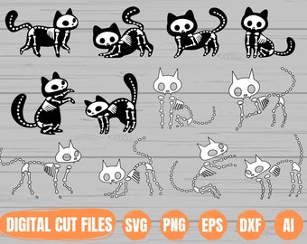 Black Cat Svg, Skeleton cat Svg, Funny Halloween Cat Svg, kitten Svg, Ghost Cat Svg, Cut File for Cricut, Black Cat Clipart, Dxf, Silhouette