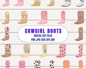 Cowgirl Boot Svg Bundle, Cowboy Boot Svg, Wild West Svg, Southwest Elements Svg, Country Clipart, Outline