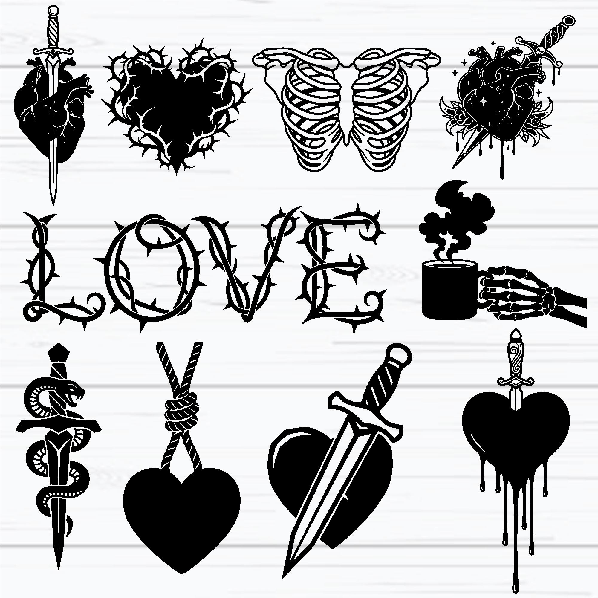 Gothic Heart SVG Bundle, Dark Love Skull Skeleton SVG, Spooky Valentine ...