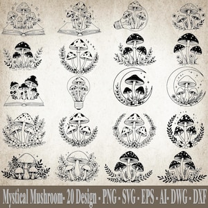Mystical Mushroom SVG, Mushroom SVG Bundle, Magic Mushroom SVG, Mushroom vector, Mushroom Clipart, Nature Svg, Digital Download