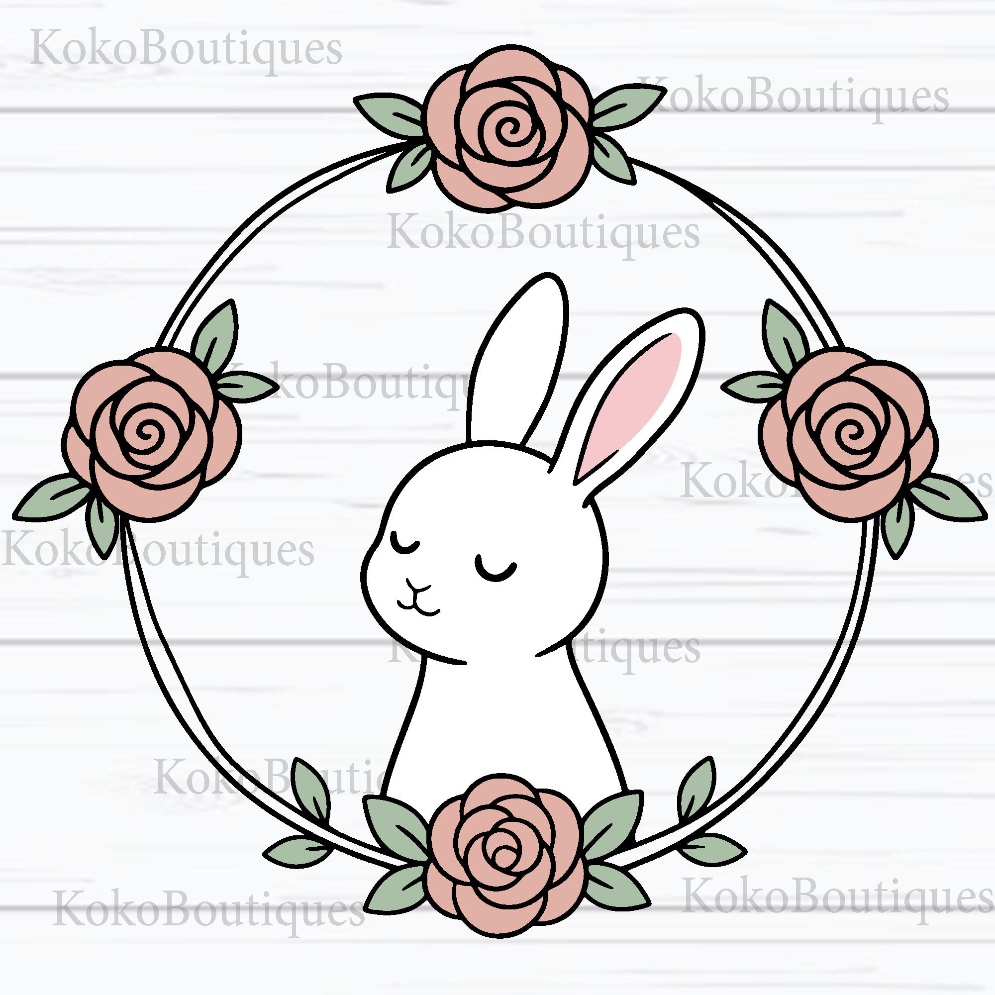 Cute Bunny Clipart Bundle, Floral Bunny SVG, Easter Bunny PNG, Spring ...