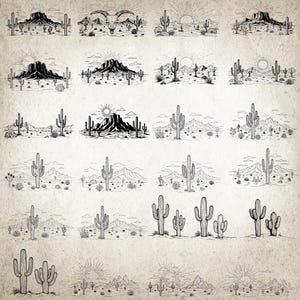 Desert Landscape SVG, Desert Scene SVG, Western Desert SVG, Cactus svg, desert vector, Desert Cut File, Desert Outline, Digital Download