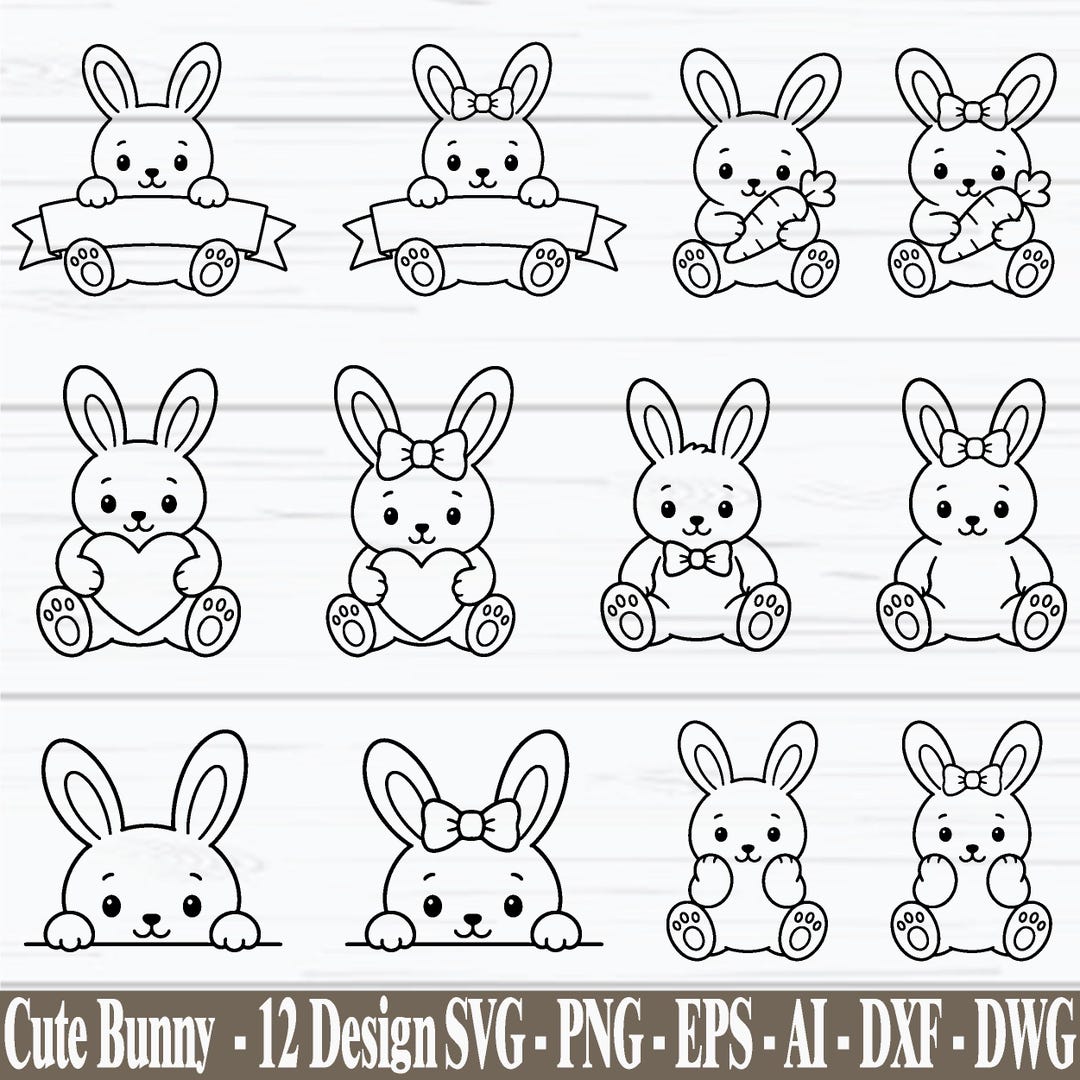 Cute Bunny SVG Bundle, Kawaii Rabbit Svg, Baby Bunny Svg, Easter Bunny ...