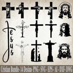 Jesus Cross Christian SVG Bundle, Religious Symbol SVG, Crown of Thorns SVG, dxf svg silhouette, digital download