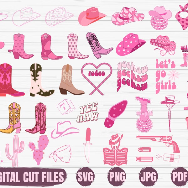 44 Cowgirl SVG Bundle, Cowgirl Hat SVG, Cowgirl Boots Svg, Horseshoe Svg, Wild Party, Disco Ball Svg, Let's Go Girls, Western Svg