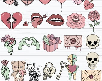Spooky Valentine SVG Bundle, Goth Valentine Svg, Anti Valentine's Day Clipart, Dark Love Clipart, Love skeleton, Horror Valentine, eps, png