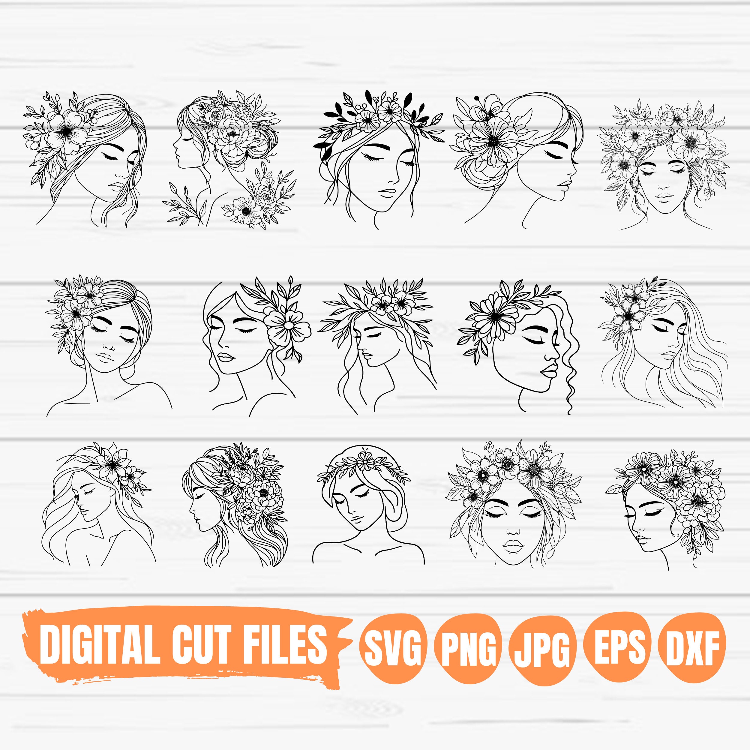 Floral woman SVG, Flower Woman SVG, Flower Head SVG, Woman Floral Face Svg, Line Drawing Svg, Woman With Flower Head Svg, Digital Download