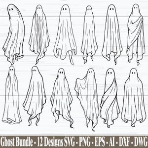Spöklikt ark spöke SVG-paket, Halloween spöke-kontur, nyckfull spöke Svg, kuslig Cricut-klippfil, sublimeringsdesign, omedelbar nedladdning