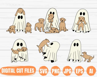 Cute Ghost SVG, Funny Halloween SVG, Ghost And Dog SVG, Boo Halloween Svg, Spooky Season Svg, Boo Puppy Svg, Files for Cricut, Vector