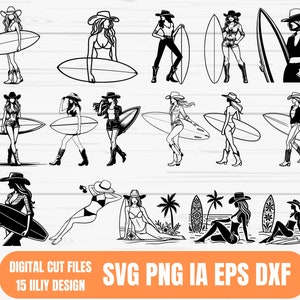 Cowgirl Summer Svg, Western Coastal Cowgirl Svg, Cowgirl Surf Svg Bundle,  Cowgirl At Beach, Retro Cowgirl, Western Summer Digital Download