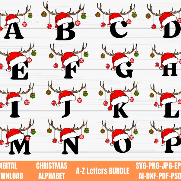 Christmas Alphabet SVG, Christmas A-Z Letters Svg, Svg Letters for Cricut, Silhouette, Png Sublimation, Christmas Letter Png, Family Name