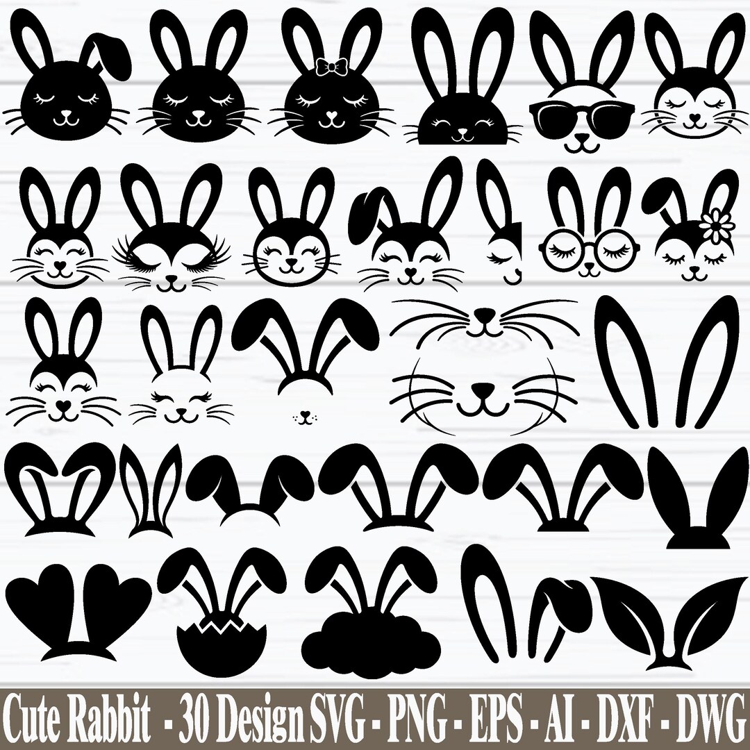 Cute Bunny Face SVG Bundle, Easter Bunny Svg, Rabbit Face Clipart ...