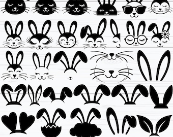 Cute Bunny Face SVG Bundle, Easter Bunny Svg, Rabbit Face Clipart, Bunny Ears Svg, Cricut Cut Files, Bunny Silhouette, Digital Download