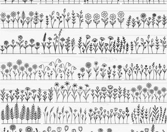 Wildflower Svg Bundle, Flower Border SVG, Flower Bouquet, Minimalist Flower Svg, Flower Field Svg, Flower For Cricut, Silhouette, Outline