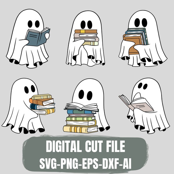Cute Ghost Book SVG | Ghost Reading Books SVG | Book Lover SVG | Teacher Svg | Cute Ghost Halloween Svg | Bookworm Book | Ghost Clipart |