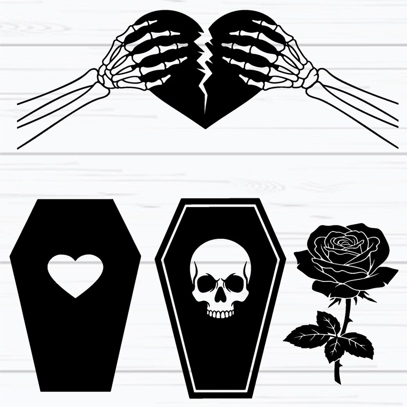 Gothic Heart SVG Bundle, Dark Love Skull Skeleton SVG, Spooky Valentine ...
